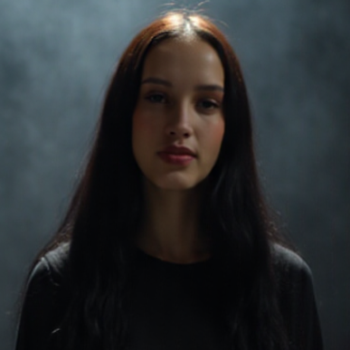 professional portrait of female singer with microphone, pink and purple lighting, glamorous style