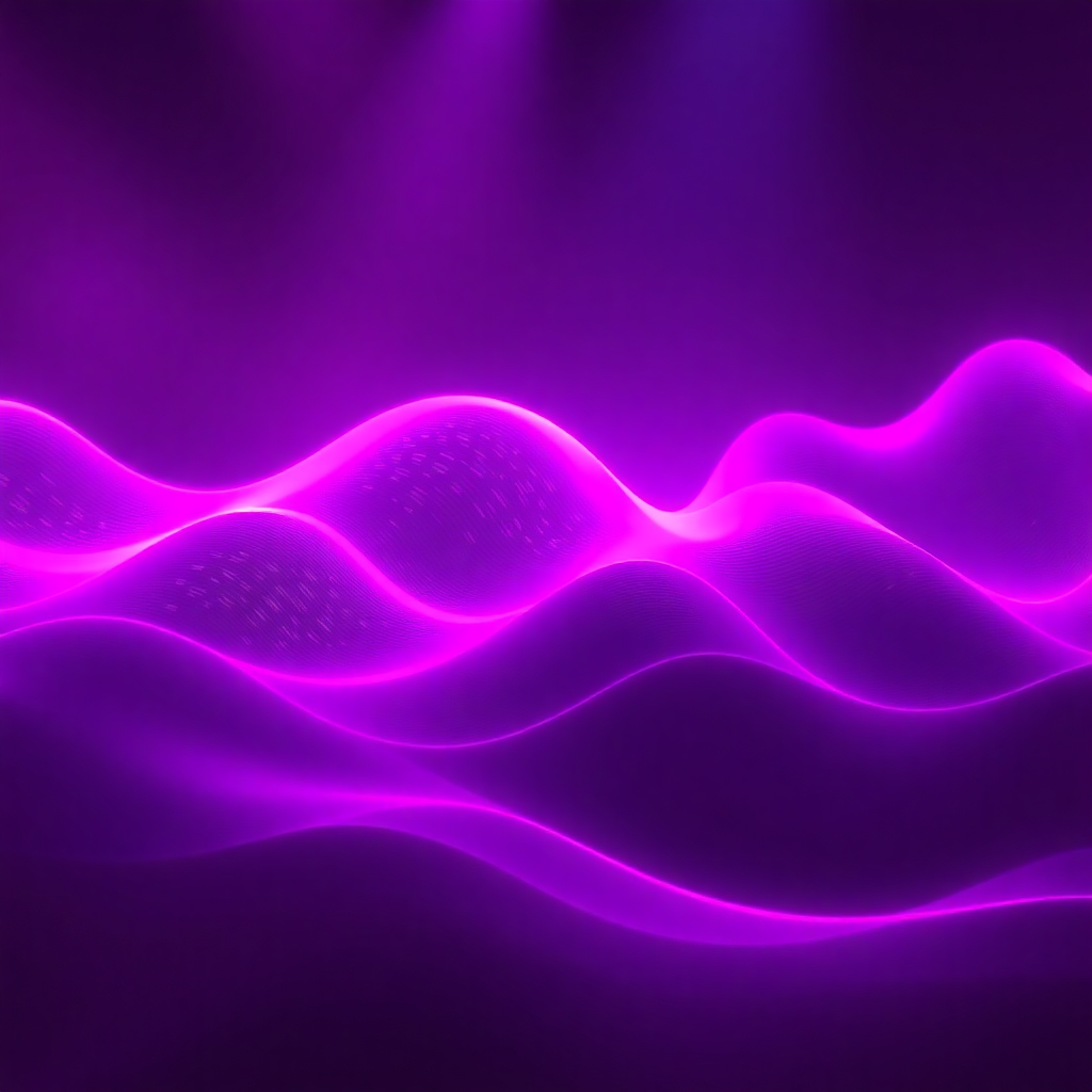 abstract music waves and sound visualization with pink and purple neon lights, artistic concert atmosphere